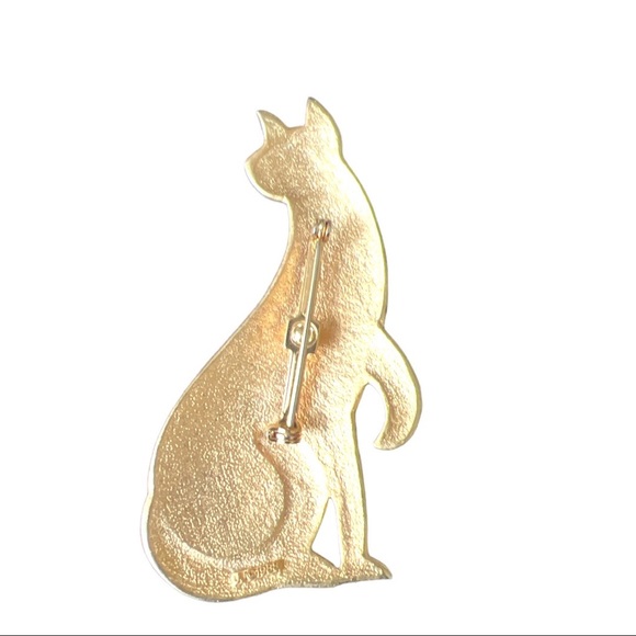 VINTAGE Egyptian Sphinx Cat golden Brooch Bastet Goddess Pin Art Deco Textured - Picture 5 of 7
